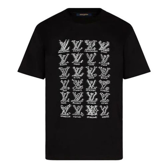 Louis Vuitton LV Cartoons Jacquard Black White Logo Short Sleeve T-Shirt Large L - Picture 1 of 13